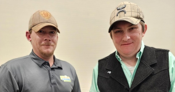 Kurtis Bumgardner, left, the 2023 Oregon Trail Rodeo Committee Person of the Year, and Eric Slaba, the 2023 Oregon Trail Rodeo Volunteer of the Year. The men were honored on Feb. 13 in Hastings, Neb. Photo by R. Nicolaus